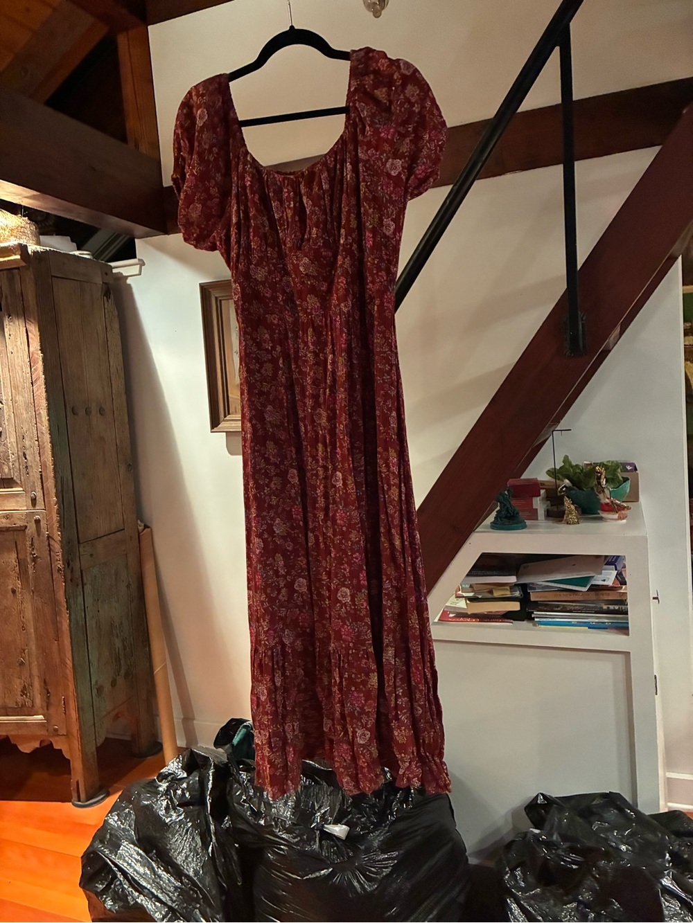 Angie Red Floral Puff-Sleeve Maxi Dress